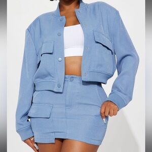 NWT, Fashion Nova Calm Down Mini Skirt Set in Blue
